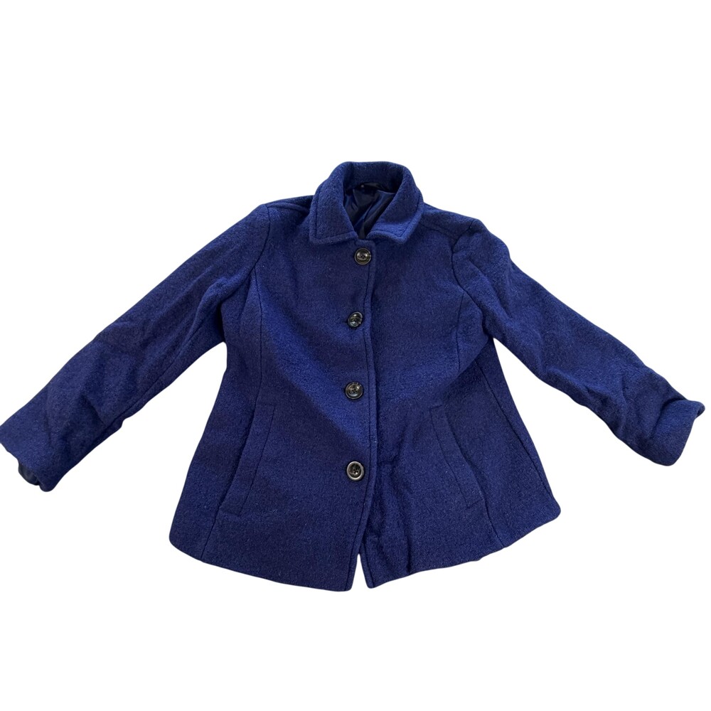 Lands' End Jacket Womens 10P Blue Wool Blend Lined Button Front Short Coat
